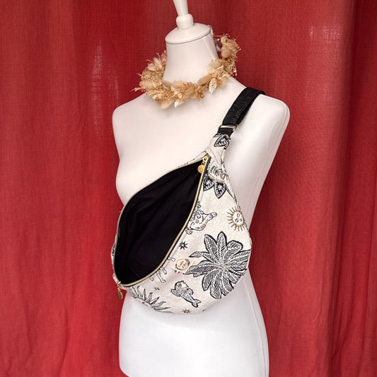 Sac banane XL - Jacquard astro noir et blanc