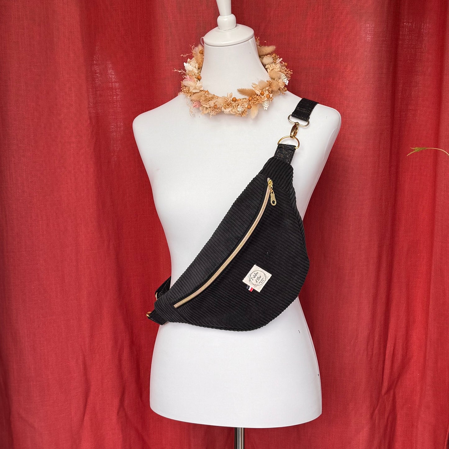 Sac banane - Velours côtelé noir