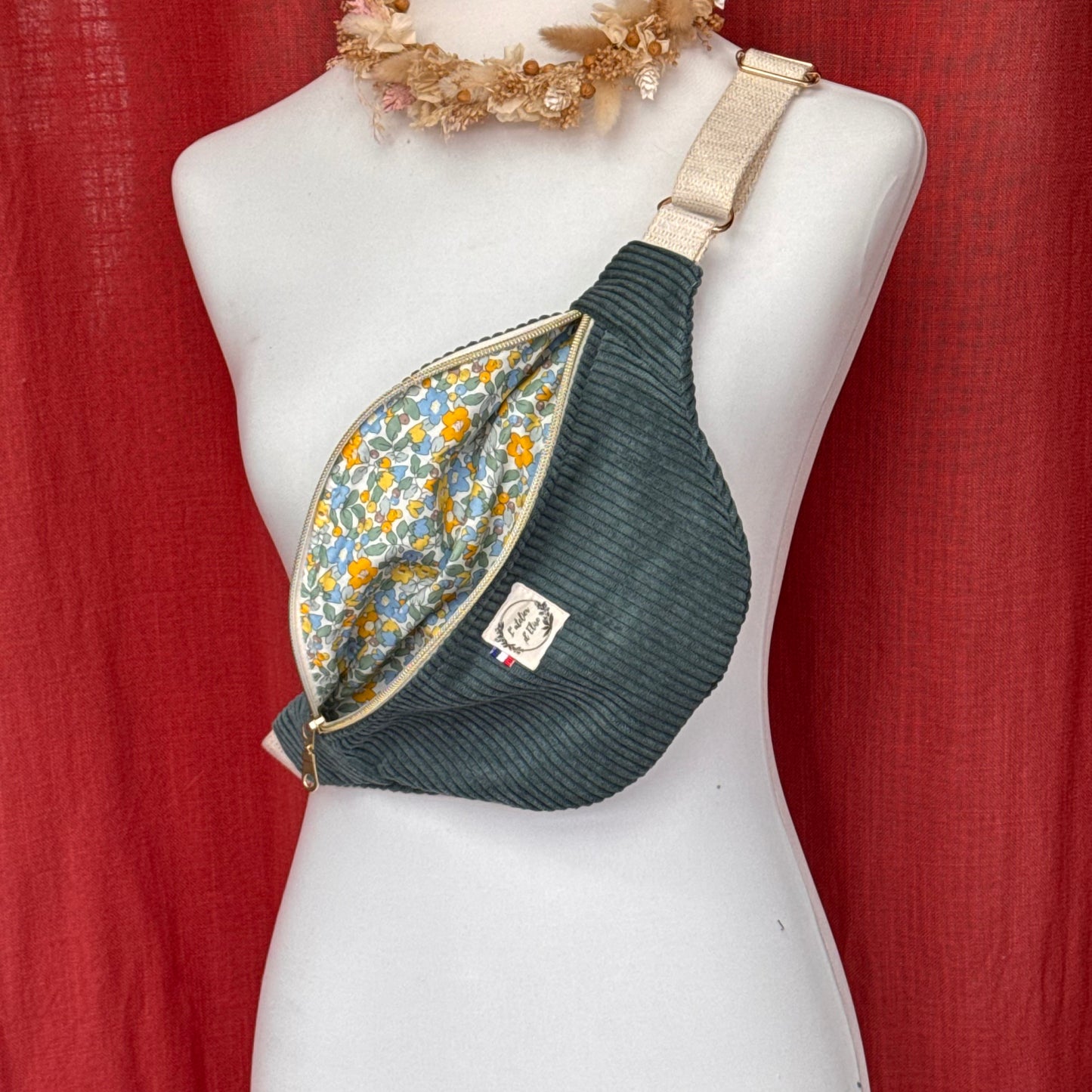Sac banane petite taille- Velours côtelé vert