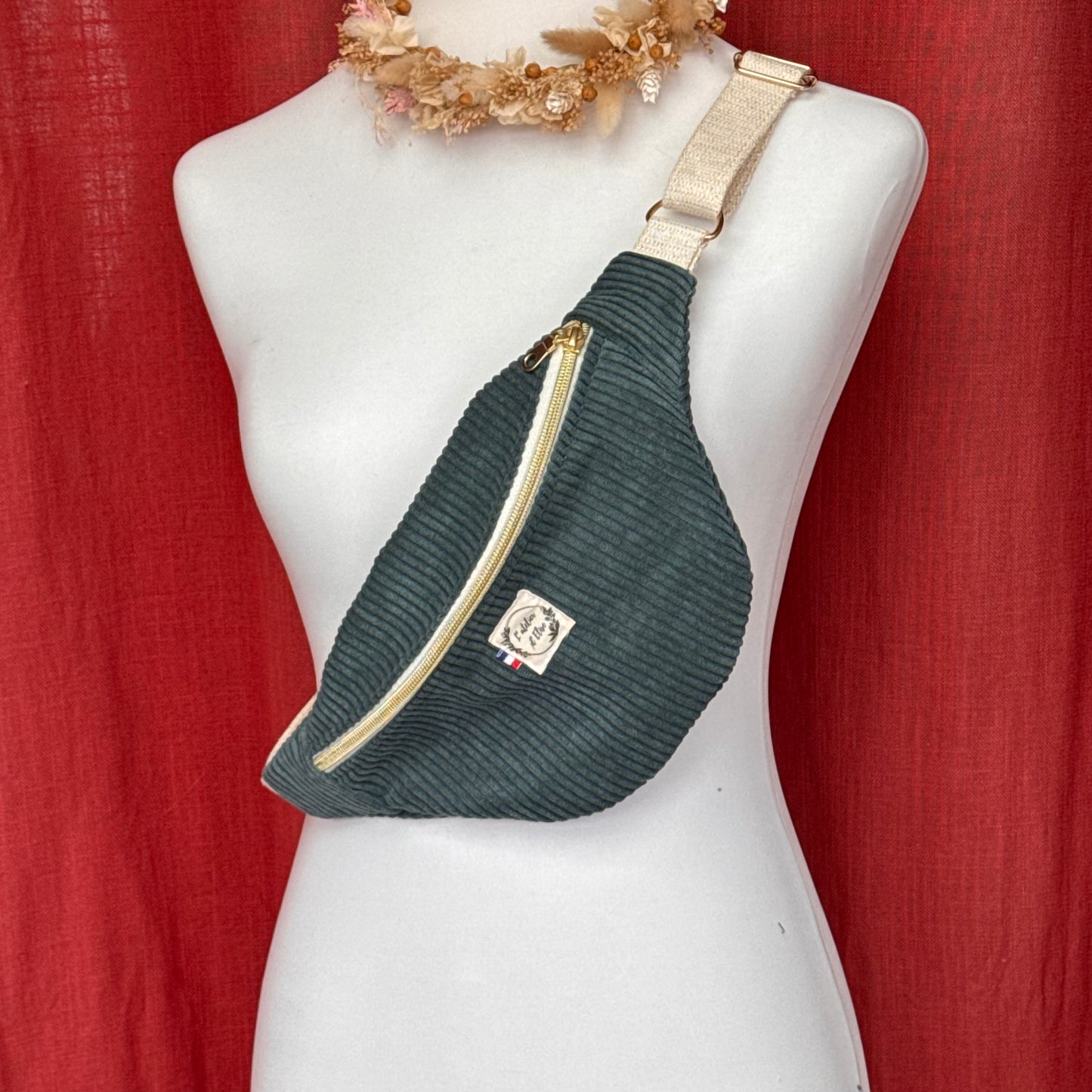 Sac banane petite taille- Velours côtelé vert