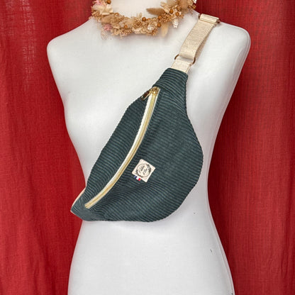 Sac banane petite taille- Velours côtelé vert