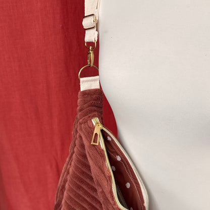 Sac demi-lune - Velours côtelé marron