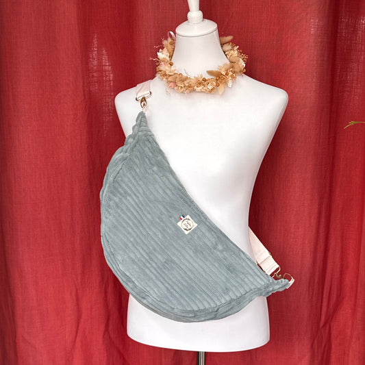 Sac demi-lune - Velours côtelé vert d'eau