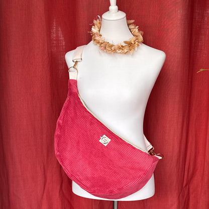 Sac demi-lune - Velours côtelé fuschia