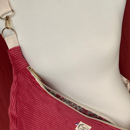 Sac demi-lune - Velours côtelé fuschia