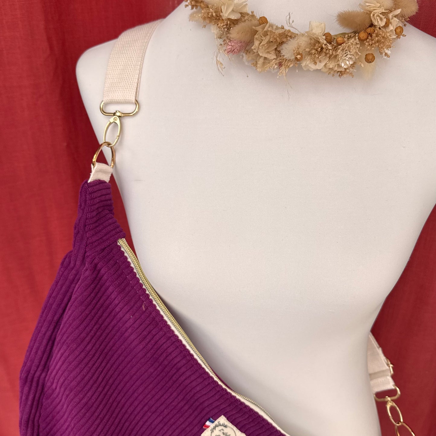 Sac demi-lune - Velours côtelé violet