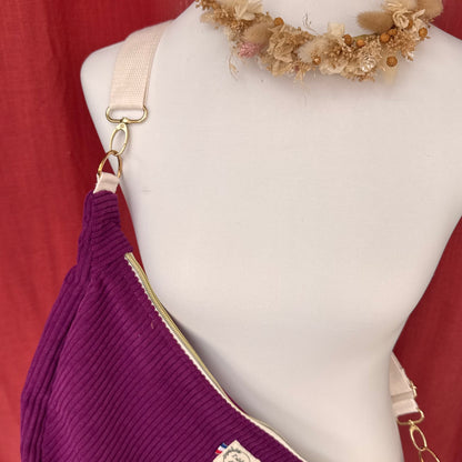 Sac demi-lune - Velours côtelé violet