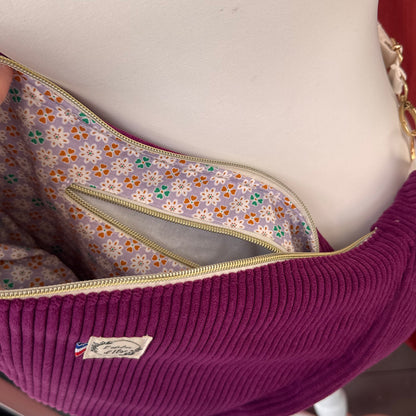 Sac demi-lune - Velours côtelé violet