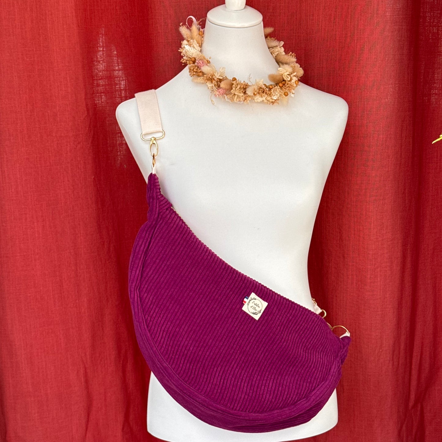 Sac demi-lune - Velours côtelé violet