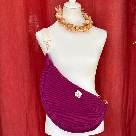 Sac demi-lune - Velours côtelé violet