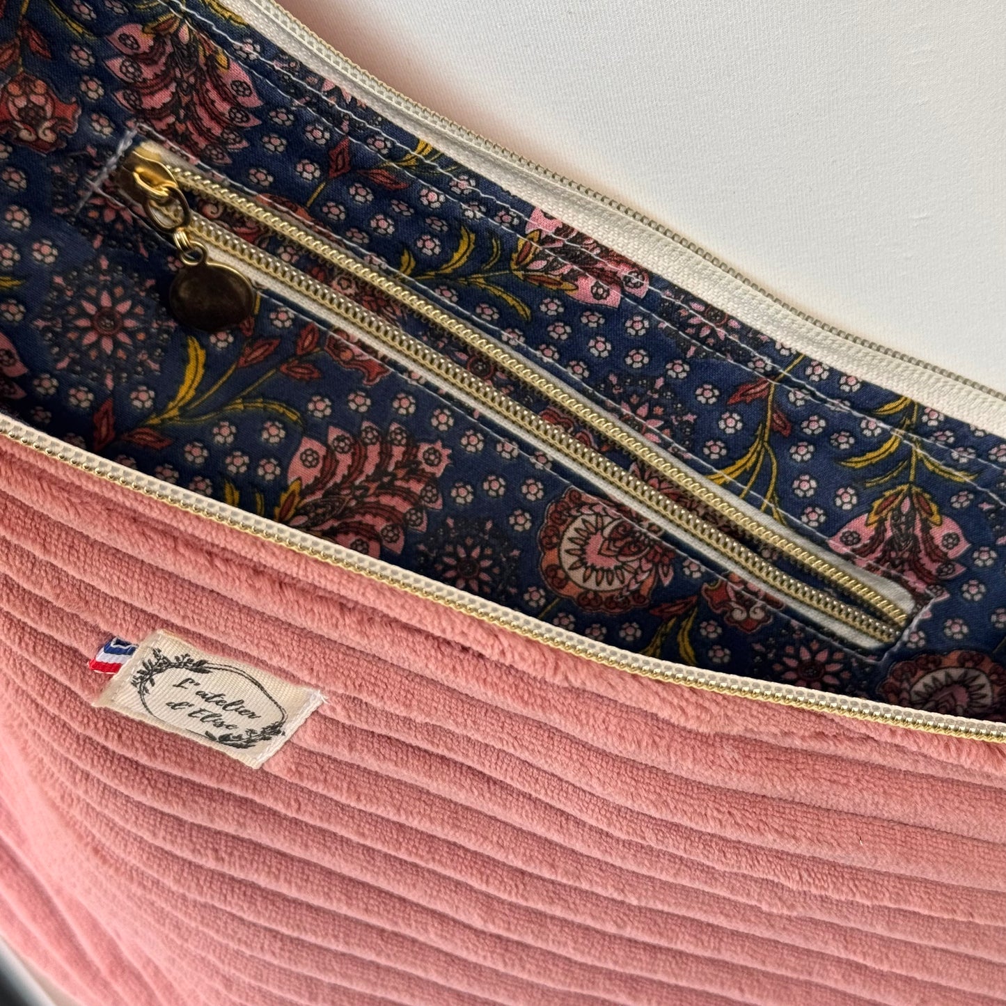 Sac demi-lune - Velours côtelé rose