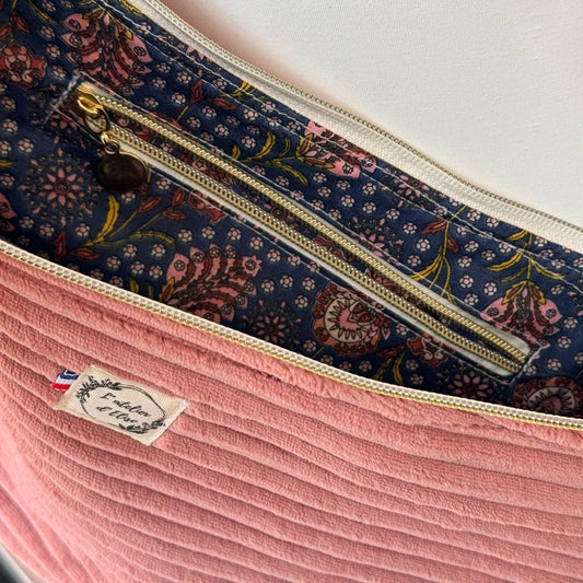 Sac demi-lune - Velours côtelé rose