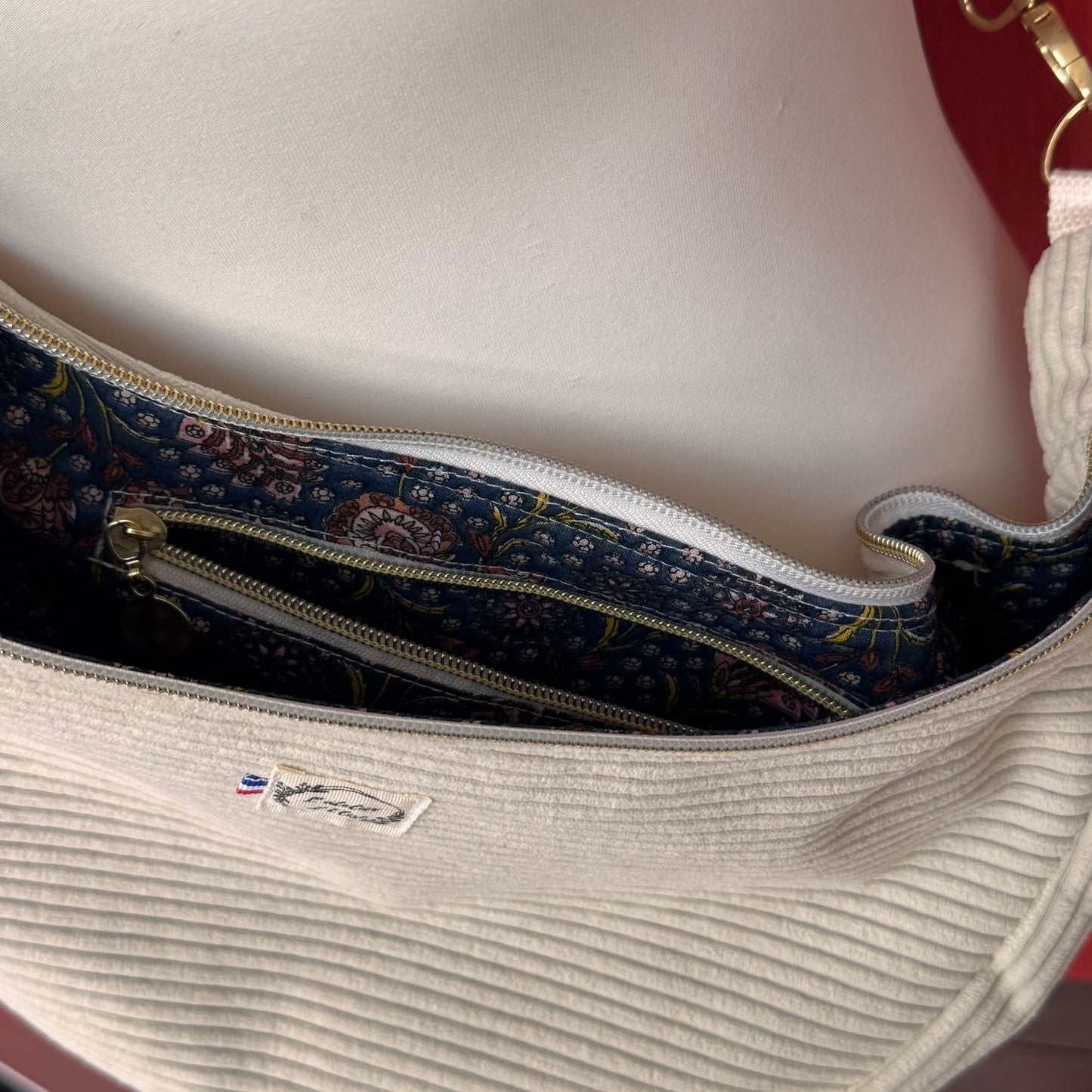 Sac demi-lune - Velours côtelé beige