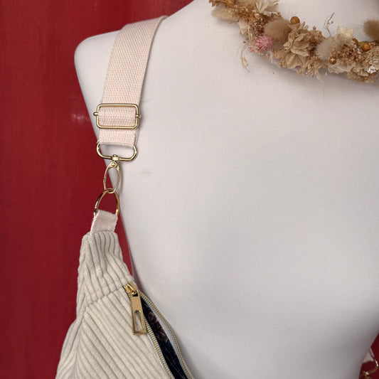 Sac demi-lune - Velours côtelé beige