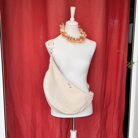 Sac demi-lune - Velours côtelé beige