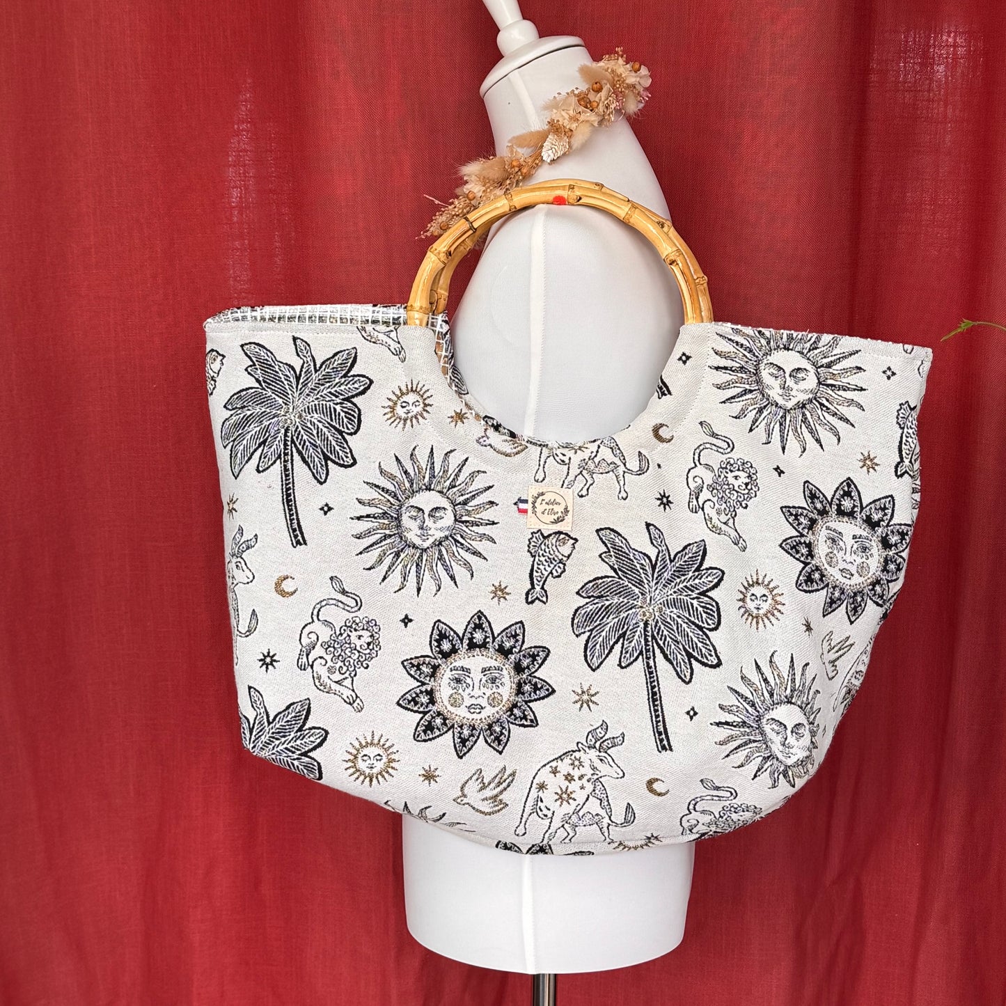 Sac cabas imperméable anses bambou - Jacquard astro