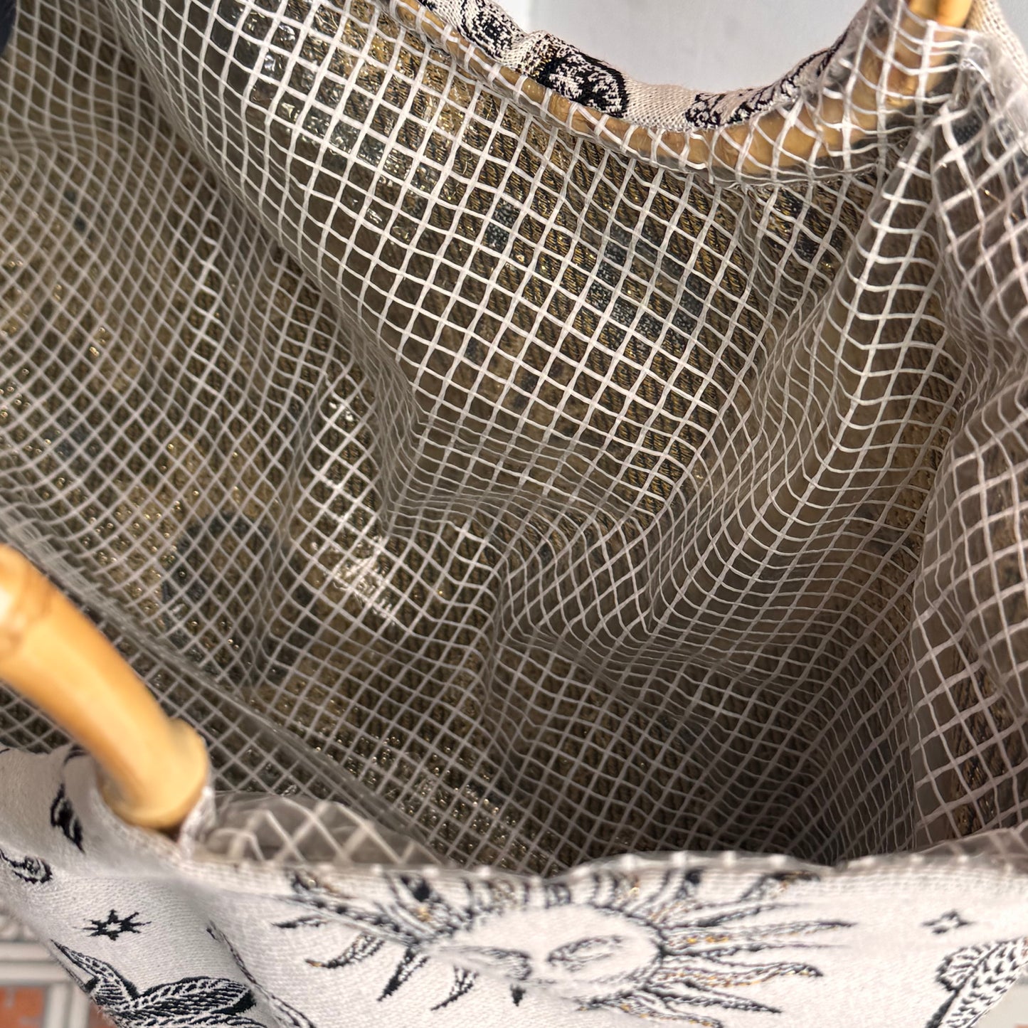 Sac cabas imperméable anses bambou - Jacquard astro