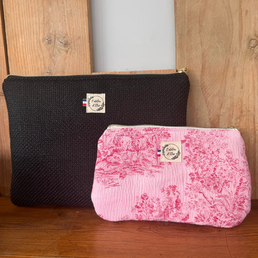 Pochette arrondie - Toile de jouy rose