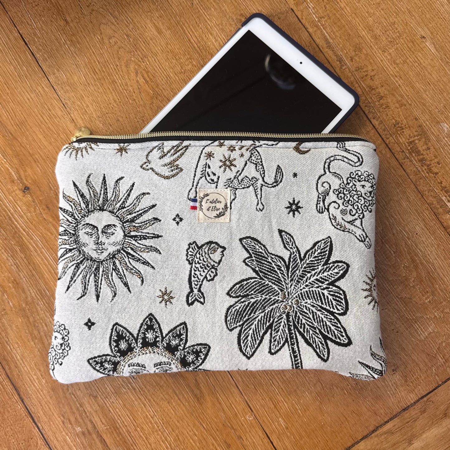Pochette tablette 13" - JACQUARD Astro noir & blanc