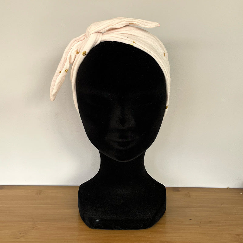 BANDEAU CHEVEUX MODULABLE FAIT MAIN Gaze de coton coeur dorés | L'ATELIER D'ÉLISE