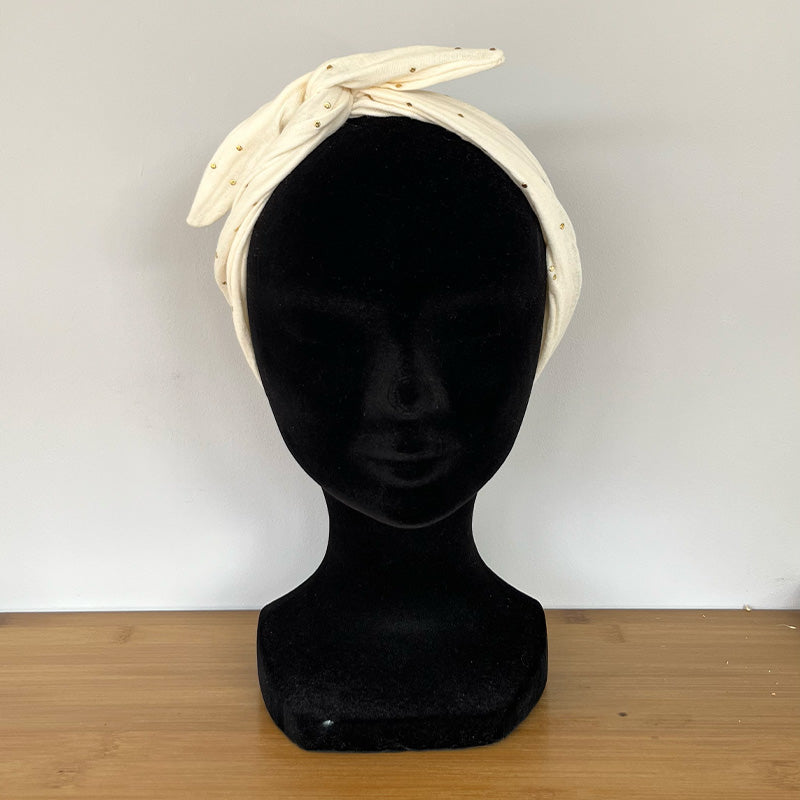 BANDEAU CHEVEUX MODULABLE FAIT MAIN Gaze de coton à pois doré | L'ATELIER D'ÉLISE