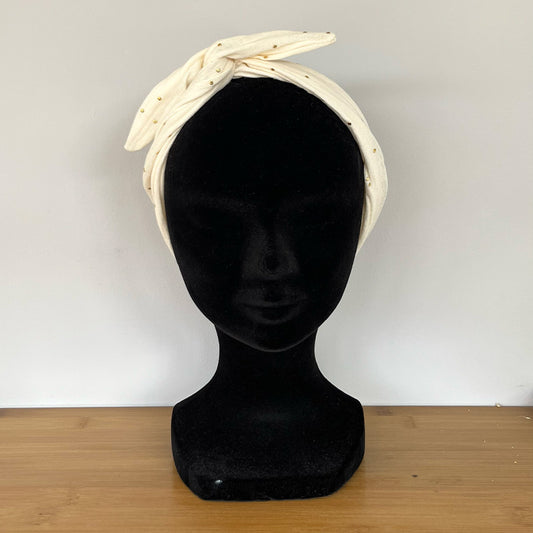 BANDEAU CHEVEUX MODULABLE FAIT MAIN Gaze de coton à pois doré | L'ATELIER D'ÉLISE