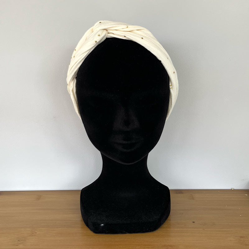BANDEAU CHEVEUX MODULABLE FAIT MAIN Gaze de coton à pois doré | L'ATELIER D'ÉLISE