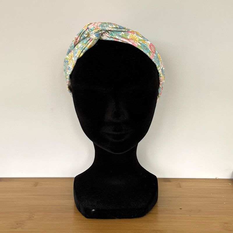 BANDEAU CHEVEUX MODULABLE FAIT MAIN Coton Fleurs rose | L'ATELIER D'ÉLISE