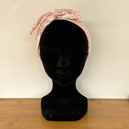 Bandeau fil de fer - Coton rose à fleurs