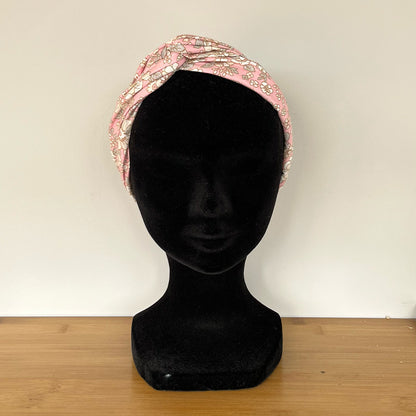 Bandeau fil de fer - Coton rose à fleurs