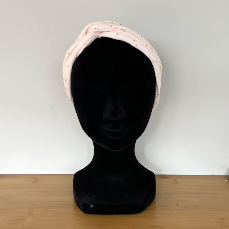 Bandeau de fil - Gaze de Coton rose à pois doré