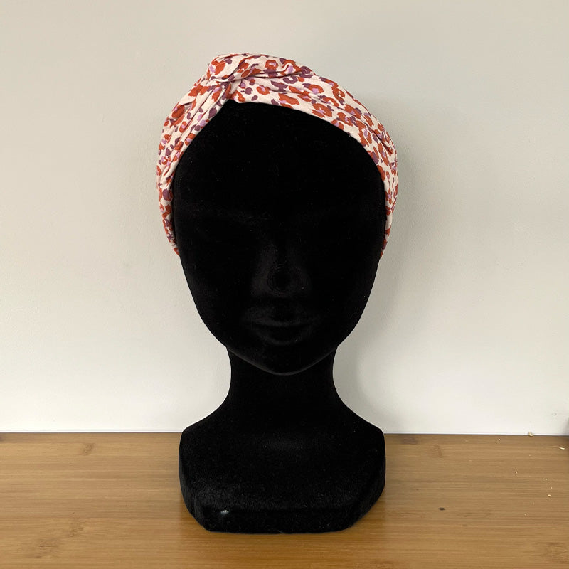 BANDEAU CHEVEUX MODULABLE FAIT MAIN Coton léopard corail | L'ATELIER D'ÉLISE