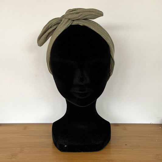 BANDEAU CHEVEUX MODULABLE FAIT MAIN Gaze de coton Kaki irisé | L'ATELIER D'ÉLISE