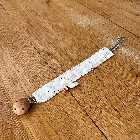 Attache tétine - Coton rose et gris