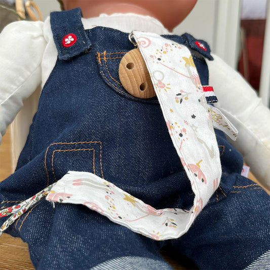 Attache tétine - Coton rose et gris