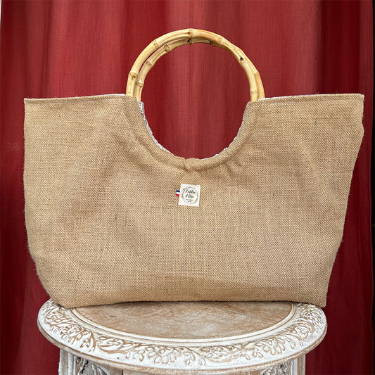 Sac cabas imperméable anses bambou - Toile de jute