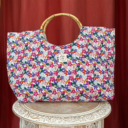 Sac cabas imperméable anses bambou - Coton fleuri