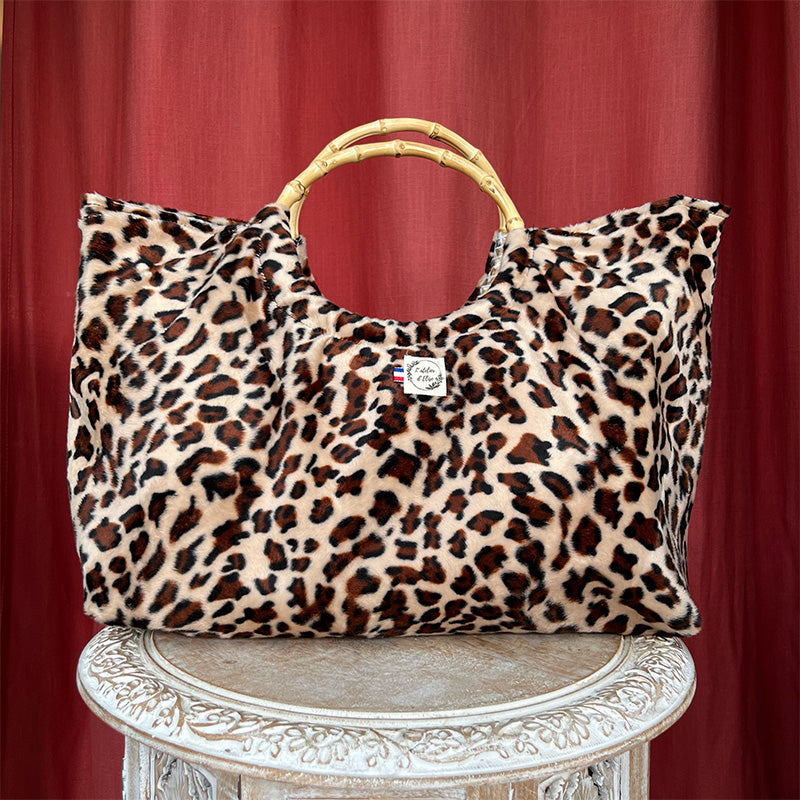 Sac cabas imperméable anses bambou - Léopard