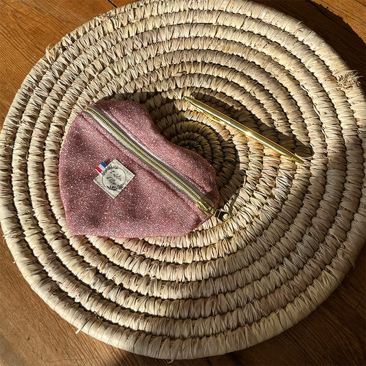 Porte-monnaie coeur - Rose à paillettes