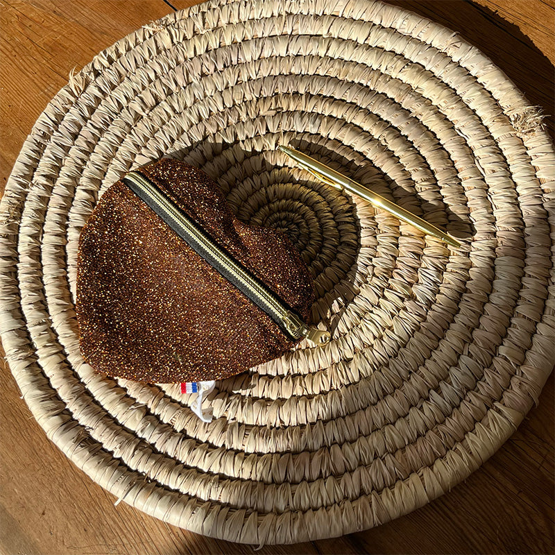 Porte-monnaie coeur - Marron à paillettes