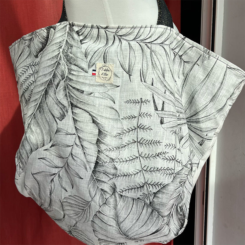 Sac cabas  - Coton feuillage noir et blanc