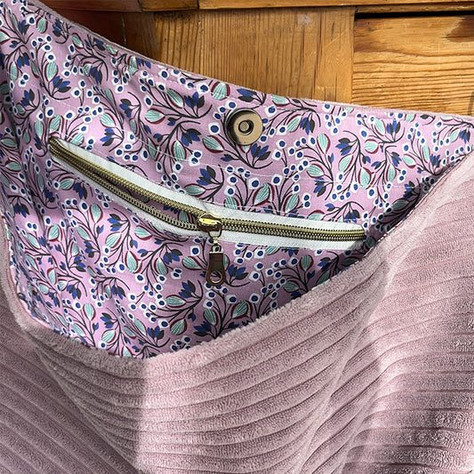 Sac cabas bandoulière - Velours côtelé mauve