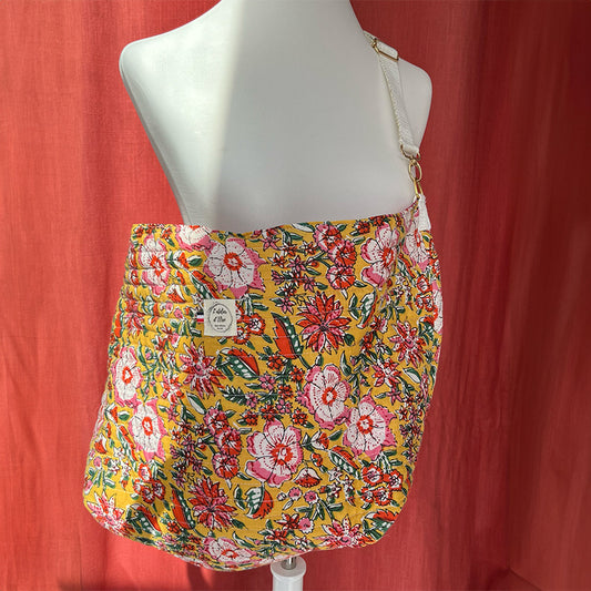 Sac cabas bandoulière - Coton indou fleuri matelassé