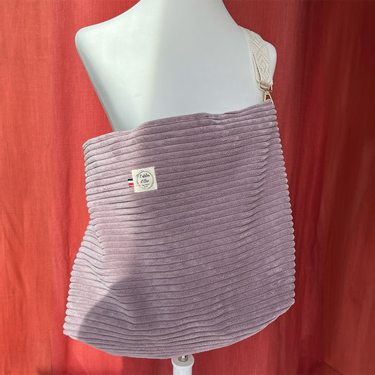 Sac cabas bandoulière - Velours côtelé mauve