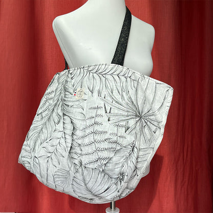 Sac cabas  - Coton feuillage noir et blanc