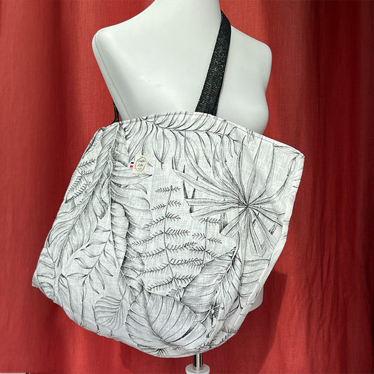 Sac cabas  - Coton feuillage noir et blanc