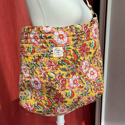 Sac cabas bandoulière - Coton indou fleuri matelassé