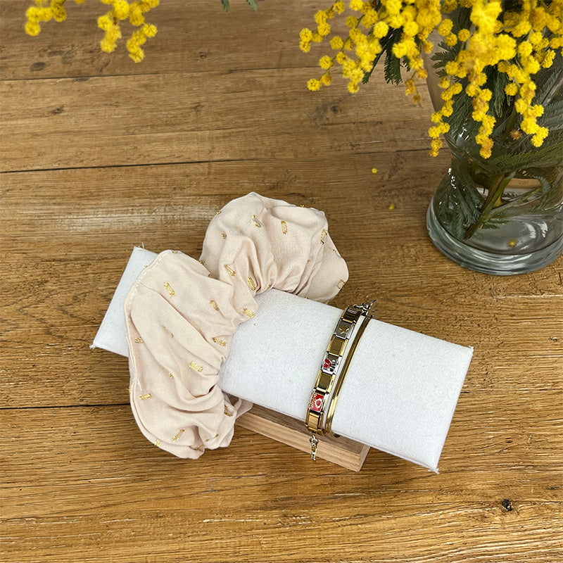 Maxi chouchou - Viscose beige & plumettis dorés