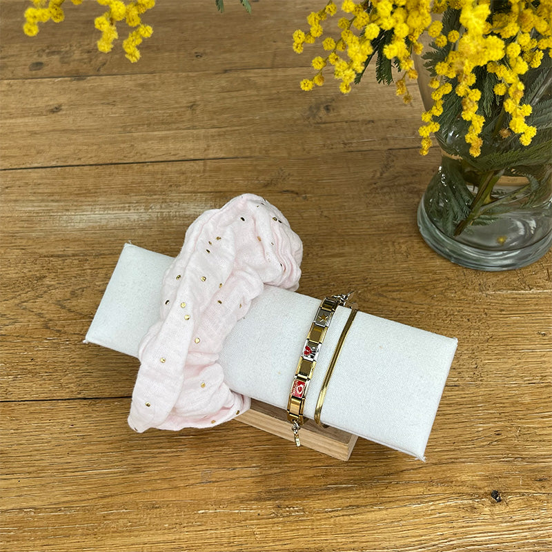 Maxi chouchou - Gaze de coton rose & pois dorés