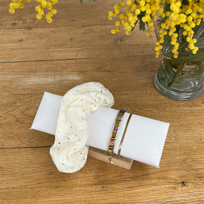 Maxi chouchou - Gaze de coton beige & pois dorés